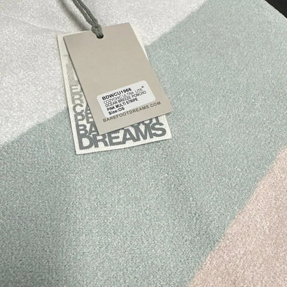 NWT Barefoot Dreams Pink Multi Stripe CozyChic Ultra Lite Ocean Breeze Poncho OS